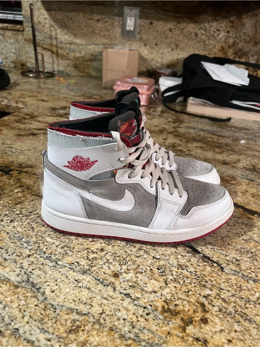 Jordan Air 1 High Top - White, Gray & Red Accents